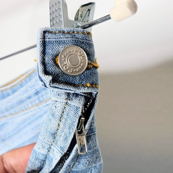 Pol TKP113 Striped Denim Flare Leg Raw Hem Blue Light Wash Jeans Size Medium - Picture 7 of 10